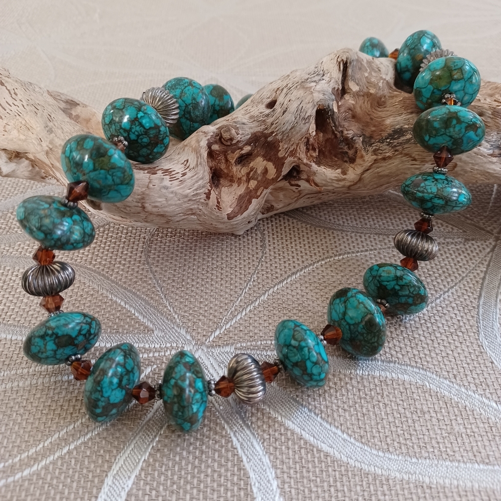 Turquoise and Amber Crystal Choker